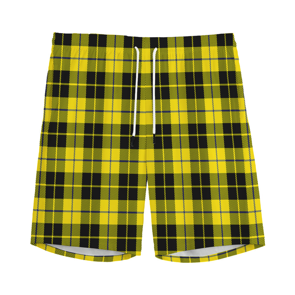 Yellow Black And Blue Tartan Print Men's Athletic Shorts