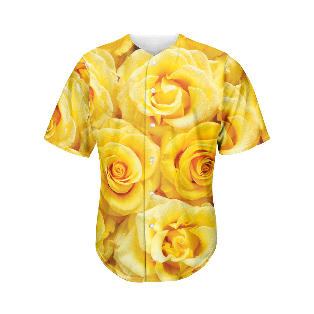 Yellow Rose Print Men's Baseball Jersey