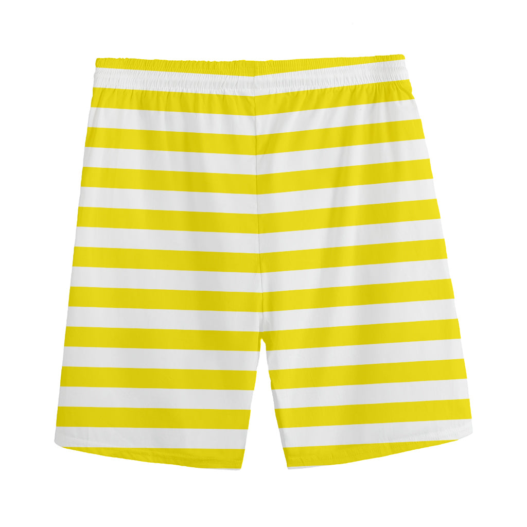 Yellow And White Striped Pattern Print Men's Athletic Shorts