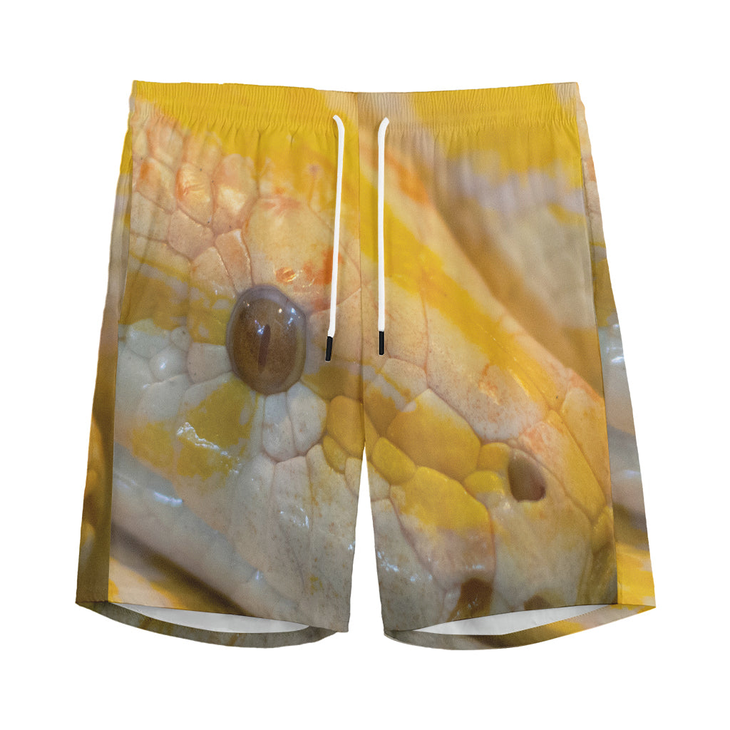 Yellow And White Python Snake Print Men's Athletic Shorts