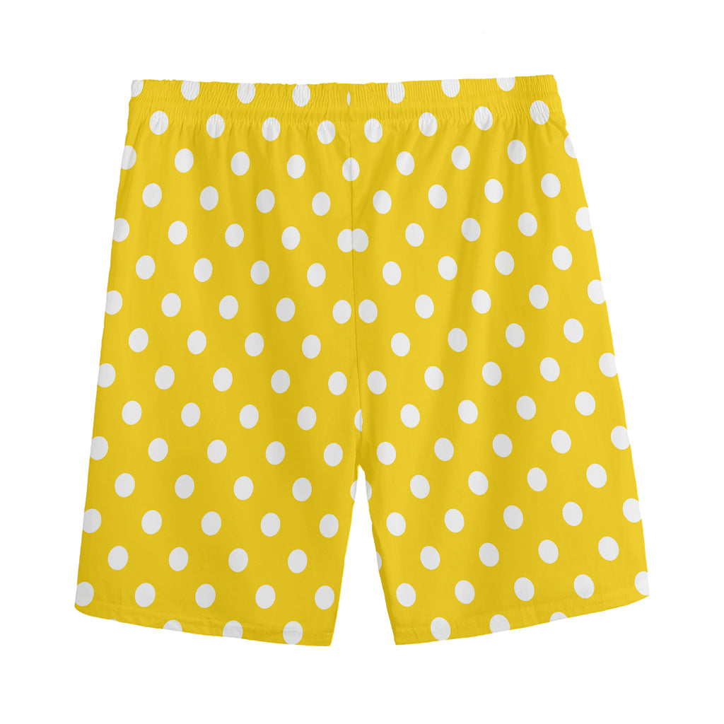 Yellow And White Polka Dot Pattern Print Men's Athletic Shorts
