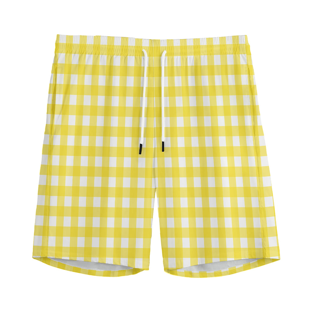Yellow And White Check Pattern Print Men's Athletic Shorts