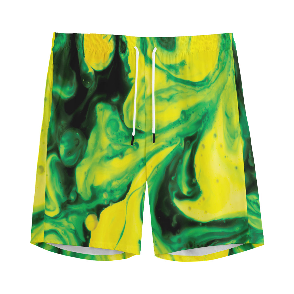 Yellow And Green Acid Melt Print Men's Athletic Shorts