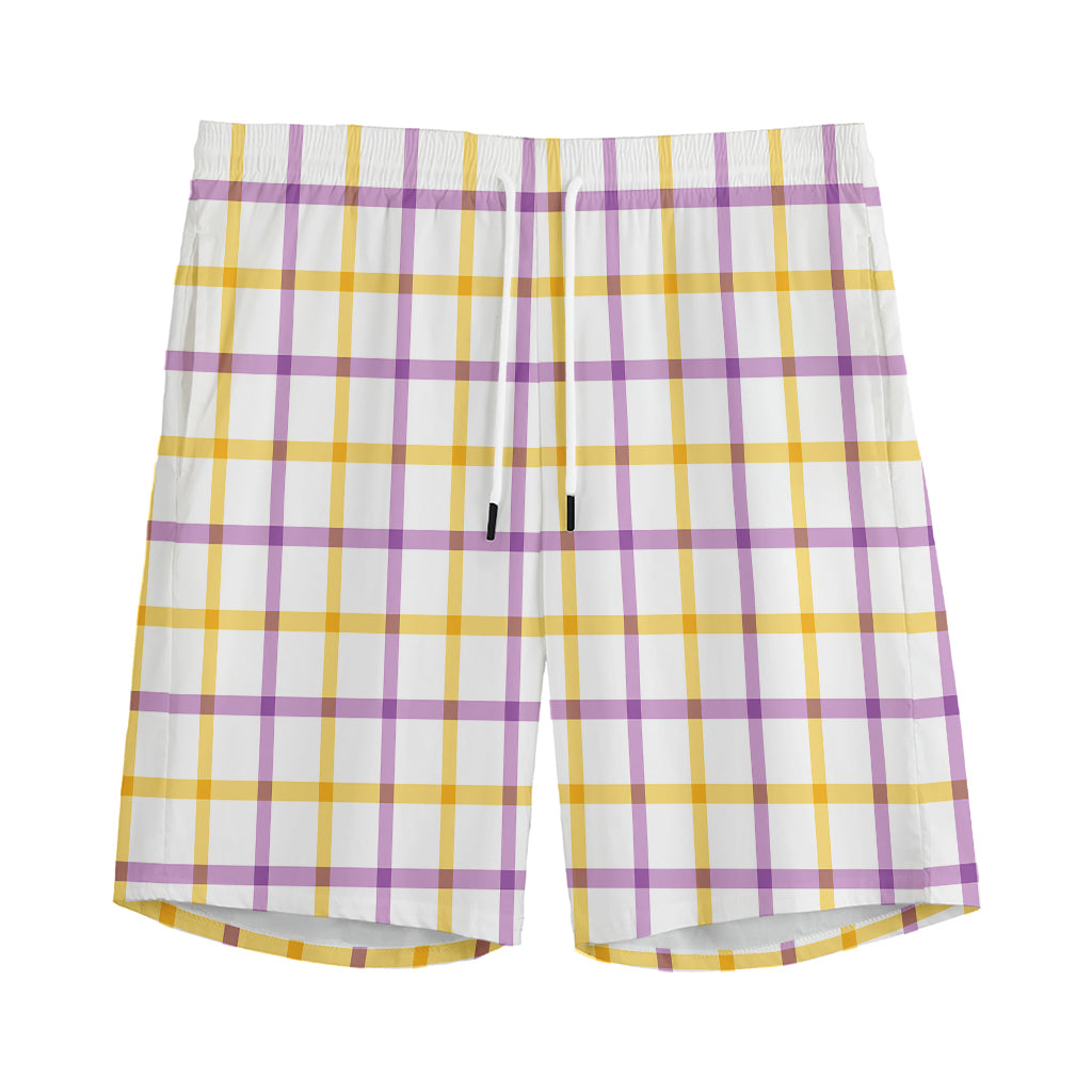 Yellow And Purple Tattersall Print Men's Athletic Shorts
