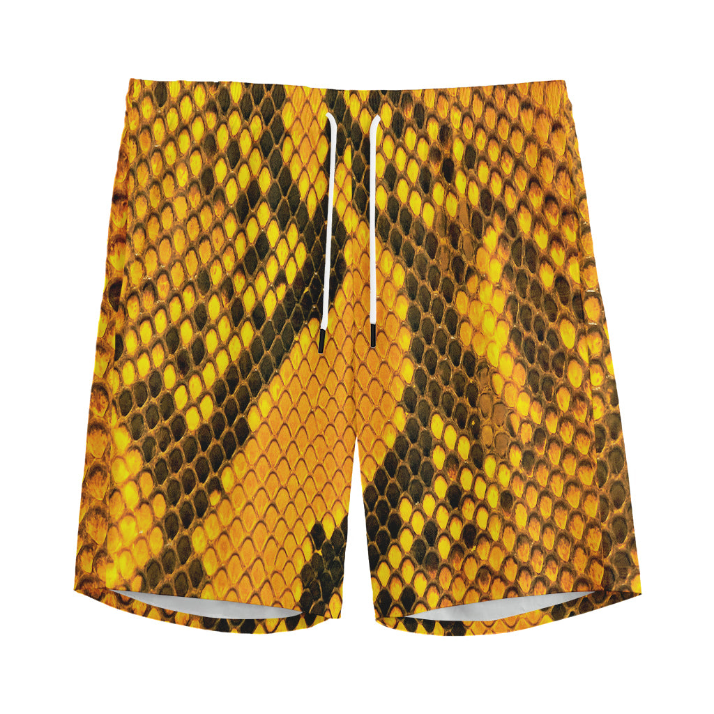 Yellow And Black Snakeskin Print Men's Athletic Shorts