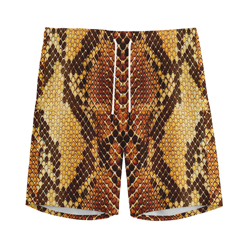 Yellow And Brown Snakeskin Print Men's Athletic Shorts