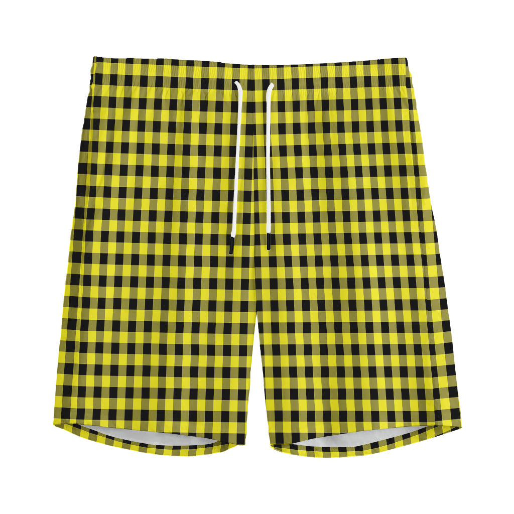 Yellow And Black Check Pattern Print Men's Athletic Shorts