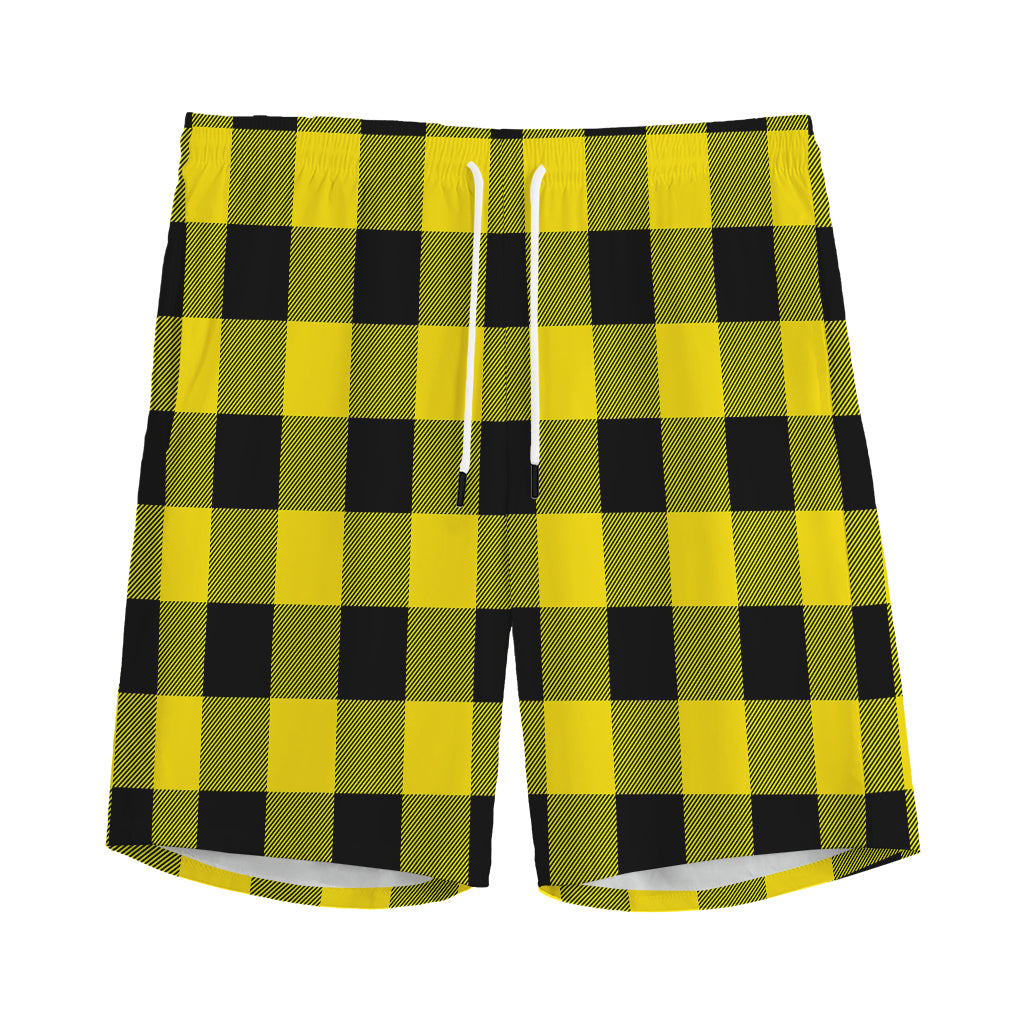 Yellow And Black Buffalo Check Print Men's Athletic Shorts
