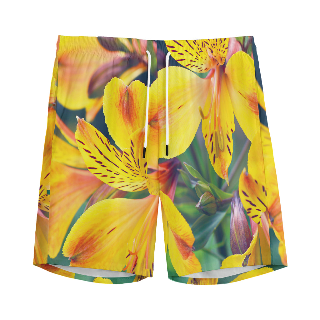Yellow Alstroemeria Print Men's Athletic Shorts