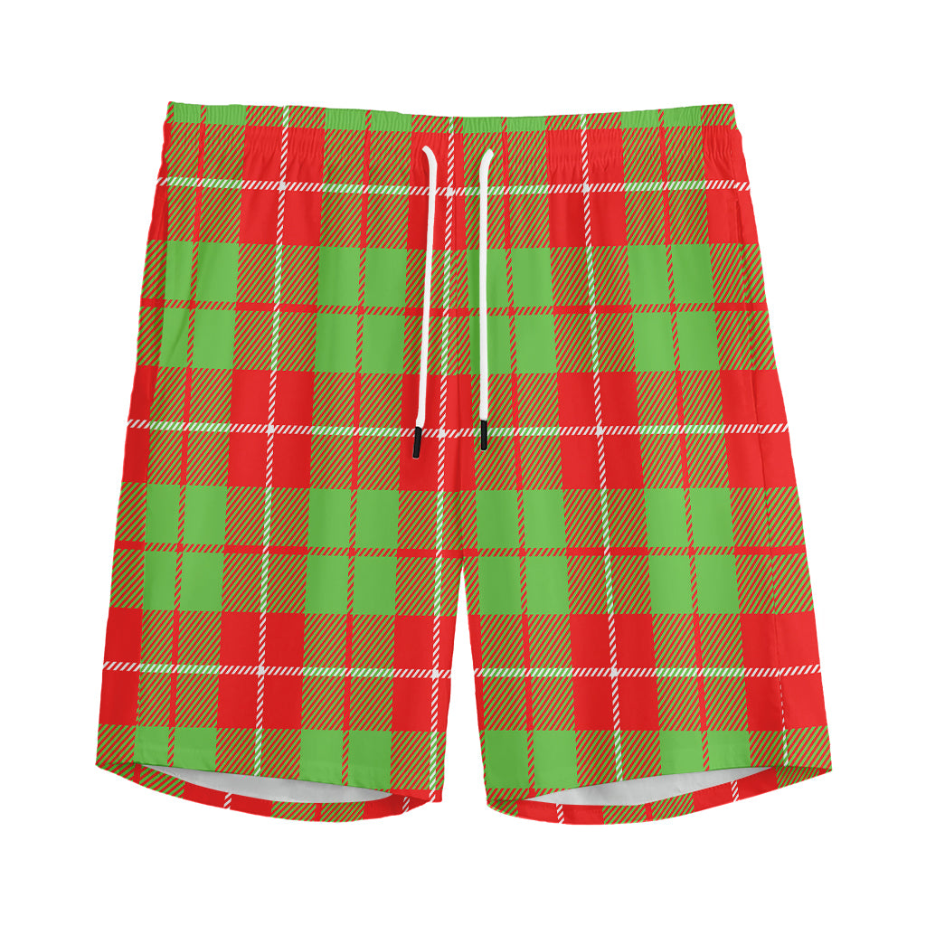 Xmas Plaid Pattern Print Men's Athletic Shorts