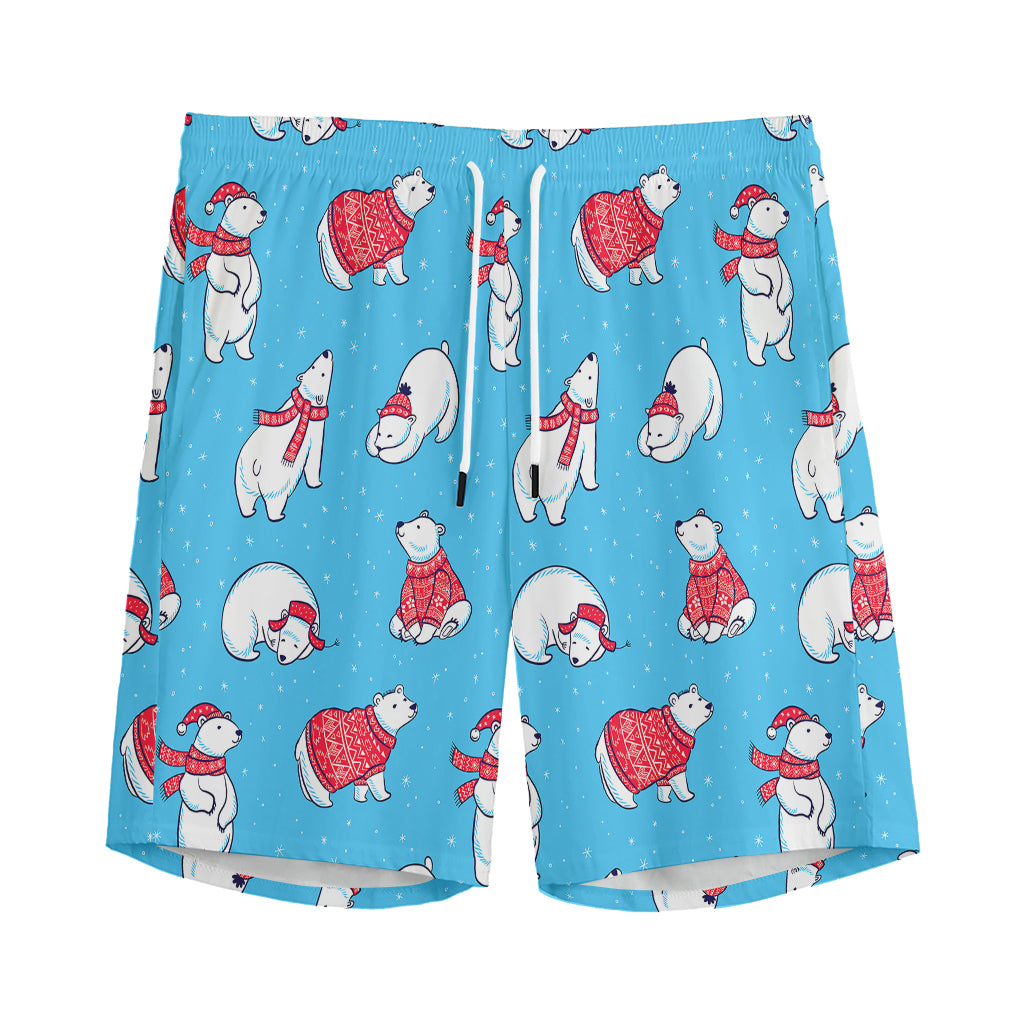 Xmas Polar Bear Pattern Print Men's Athletic Shorts